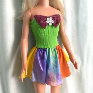 Multicolor Patchwork Skirt & Green Top, for My Size Barbie Doll. OOAK New